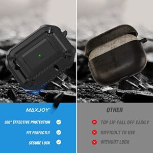 Maxjoy for Airpods Pro Case Cover with Lock, Airpods Pro Protective Case for Men Armor Hard Rugged Shockproof Cover with Keychain Compatible with Apple Airpods Pro 2019 Front LED Visible, Black