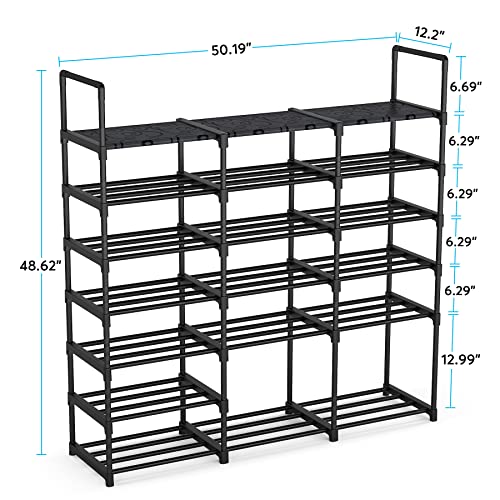 7 Tiers Large Shoe Rack, 38-42 Pairs Large Metal Boot Shelf 3 Rows Shoe Organizer Stackable Shoe Storage Cabinet Top with Waterproof PP Plastic Sheet Space Saving for Entryway Room Organization