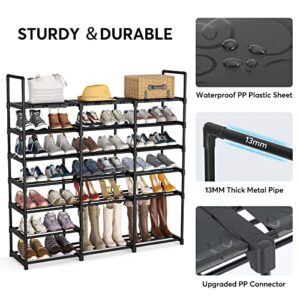 7 Tiers Large Shoe Rack, 38-42 Pairs Large Metal Boot Shelf 3 Rows Shoe Organizer Stackable Shoe Storage Cabinet Top with Waterproof PP Plastic Sheet Space Saving for Entryway Room Organization