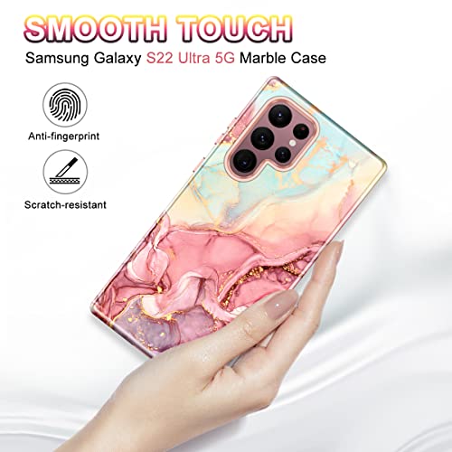 Btscase Case for Samsung Galaxy S22 Ultra 5G , Marble Pattern 3 in 1 Heavy Duty Shockproof Full Body Rugged Hard PC+Soft Silicone Drop Protective Women Girl Covers , Rose Gold