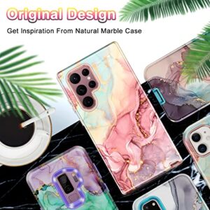 Btscase Case for Samsung Galaxy S22 Ultra 5G , Marble Pattern 3 in 1 Heavy Duty Shockproof Full Body Rugged Hard PC+Soft Silicone Drop Protective Women Girl Covers , Rose Gold