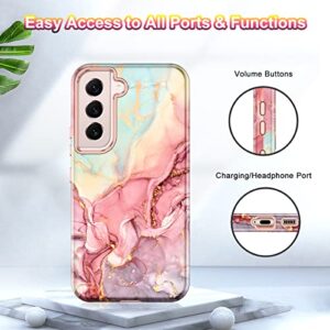 Btscase for Samsung Galaxy S22+/S22 Plus 5G Case, Marble Pattern 3 in 1 Heavy Duty Shockproof Full Body Rugged Hard PC+Soft Silicone Drop Protective Women Girl Covers for S22+/S22 Plus, Rose Gold