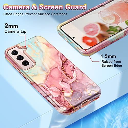 Btscase for Samsung Galaxy S22+/S22 Plus 5G Case, Marble Pattern 3 in 1 Heavy Duty Shockproof Full Body Rugged Hard PC+Soft Silicone Drop Protective Women Girl Covers for S22+/S22 Plus, Rose Gold