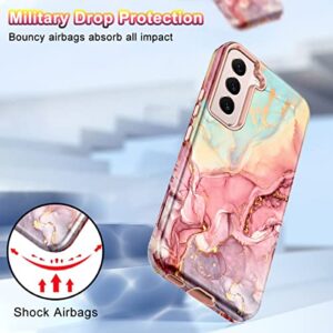 Btscase for Samsung Galaxy S22+/S22 Plus 5G Case, Marble Pattern 3 in 1 Heavy Duty Shockproof Full Body Rugged Hard PC+Soft Silicone Drop Protective Women Girl Covers for S22+/S22 Plus, Rose Gold