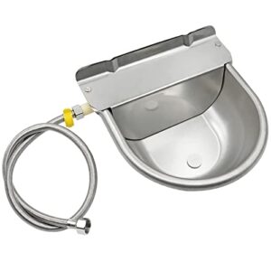 zheqogzh stainless steel automatic waterer bowl with float valve upgraded drain plug and braided hose, auto float water bowl dog water trough for livestock goat pig waterer