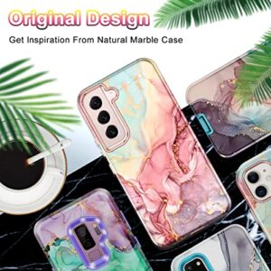 Btscase for Samsung Galaxy S22 5G 6.1 Inch Case,Marble Pattern 3 in 1 Heavy Duty Shockproof Full Body Rugged Hard PC+Soft Silicone Drop Protective Women Girl Cover, Rose Gold