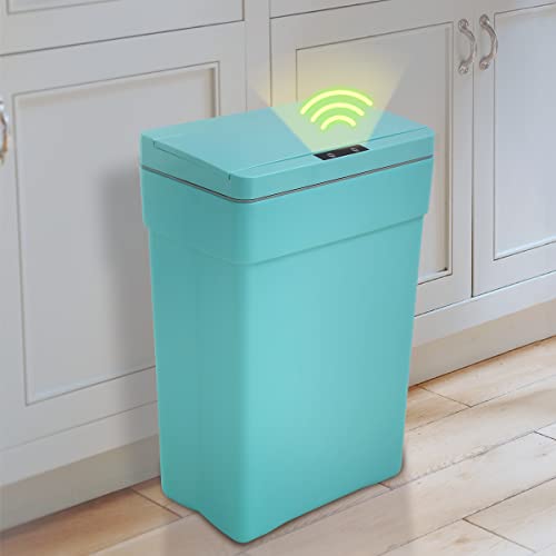 Ckofgdsue Trash Can Automatic Touchless Garbage Can Plastic Rectangle Rubbish Can with Lid Infrared Motion Sensor for Bathroom Kitchen Bedroom 13 Gallon 50 Liter(Blue)