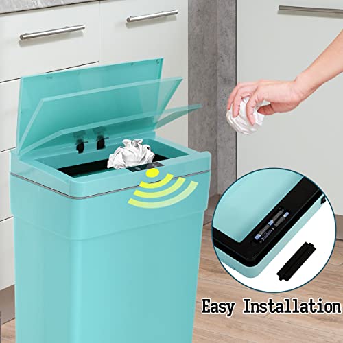 Ckofgdsue Trash Can Automatic Touchless Garbage Can Plastic Rectangle Rubbish Can with Lid Infrared Motion Sensor for Bathroom Kitchen Bedroom 13 Gallon 50 Liter(Blue)