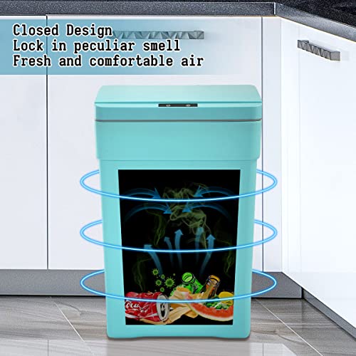 Ckofgdsue Trash Can Automatic Touchless Garbage Can Plastic Rectangle Rubbish Can with Lid Infrared Motion Sensor for Bathroom Kitchen Bedroom 13 Gallon 50 Liter(Blue)