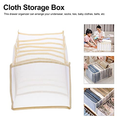 Cabilock Portable Closet Clothing Storage Bags 2PCS Wardrobe Clothes Organizer 7 Grids Jeans Storage Box Foldable Mesh Drawer Organizer for Bedroom Closet Wardrobe (Beige) Scarf Organizer