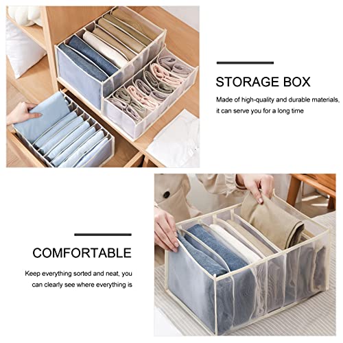 Cabilock Portable Closet Clothing Storage Bags 2PCS Wardrobe Clothes Organizer 7 Grids Jeans Storage Box Foldable Mesh Drawer Organizer for Bedroom Closet Wardrobe (Beige) Scarf Organizer