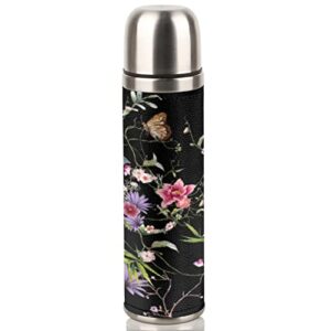 Coffee Thermos,Water Bottle Thermos Bottle with Leakproof Lid Thermos for Hot Drinks, BPA Free,Travel Vacuum Insulated Stainless Steel Bottle (Flowers, With Cup)