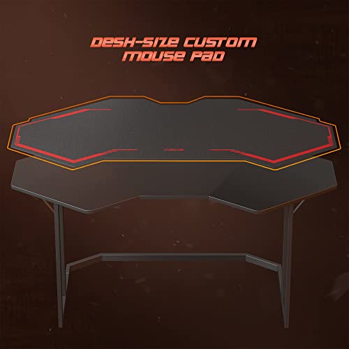 CubiCubi Battleship Gaming Desk 63 inch Gamer Workstation, Home Computer Carbon Fiber Surface Gaming Desk PC Table with Cable Tray and Headphone Hook