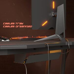 CubiCubi Battleship Gaming Desk 63 inch Gamer Workstation, Home Computer Carbon Fiber Surface Gaming Desk PC Table with Cable Tray and Headphone Hook