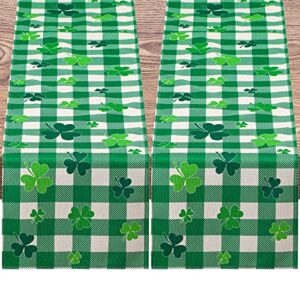 2 pieces st. patrick's day table runner green white check with shamrock table runner irish burlap table runners lucky shamrock table runner for wedding shower daily dinner party supplies 13 x 72 inch
