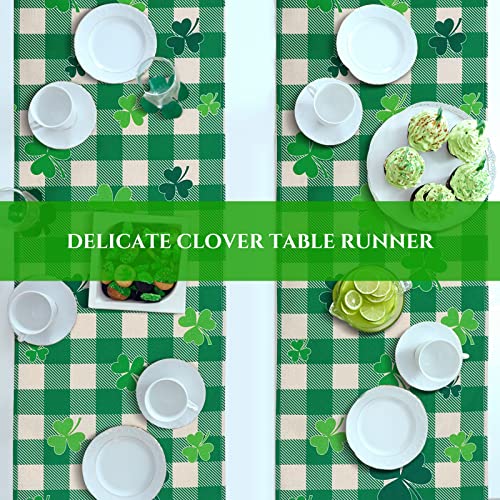 2 Pieces St. Patrick's Day Table Runner Green White Check with Shamrock Table Runner Irish Burlap Table Runners Lucky Shamrock Table Runner for Wedding Shower Daily Dinner Party Supplies 13 x 72 Inch