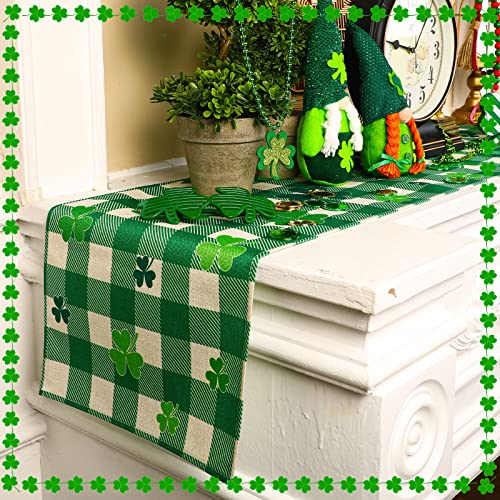 2 Pieces St. Patrick's Day Table Runner Green White Check with Shamrock Table Runner Irish Burlap Table Runners Lucky Shamrock Table Runner for Wedding Shower Daily Dinner Party Supplies 13 x 72 Inch