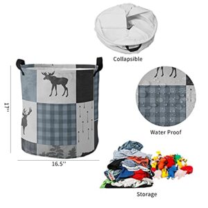 Laundry Basket Farm Bear Moose and Forest Vintage Style Hampers for Laundry Room/Dorm/Nursery Collapsible Clothes Hamper with Handle Waterproof Storage Baskets for Bedrooms/Bathroom 16.5x17in