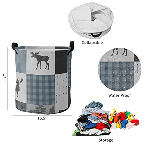 Laundry Basket Farm Bear Moose and Forest Vintage Style Hampers for Laundry Room/Dorm/Nursery Collapsible Clothes Hamper with Handle Waterproof Storage Baskets for Bedrooms/Bathroom 16.5x17in