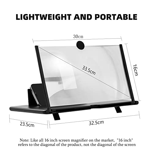 Screen Magnifier for Cell Phone, 16" Phone Magnifying Screen 2023 Upgraded HD 3D Phone Screen Amplifier Phone Stand with Screen Enlarger Compatible with All Smartphones for Movies Videos Gaming