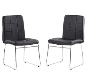 black dining chairs set of 2 - sturdy, fashionable & multi-purpose upholstered dining chairs for dining room & kitchen - easy to assemble & clean with non-slip pads by chrome alloy legs
