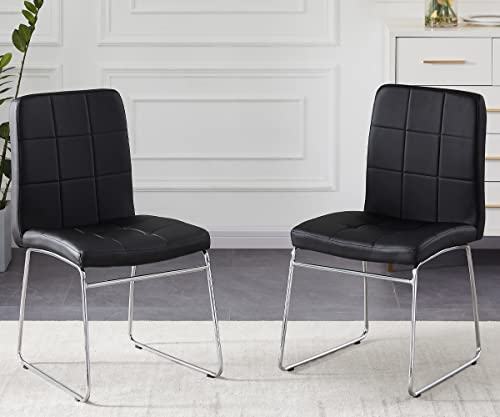 Black Dining Chairs Set of 2 - Sturdy, Fashionable & Multi-Purpose Upholstered Dining Chairs for Dining Room & Kitchen - Easy to Assemble & Clean with Non-Slip Pads by Chrome Alloy Legs