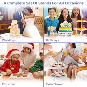 Tiered Cake Stand 5 Pc. Set with 3-Tier, 2-Tier, and Round Displays, Pedestal Dessert Stands, and Square Serving Tray Platter for Cupcakes, Pies, Cookies, Pastries, and Snacks