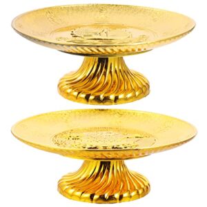 besportble golden fruit dish 2 pcs buddhist offering plates sacrificial fruit tray tribute food bowls dish religious blessing snack tray aromatherapy tray for altar rituals supplies offering bowls