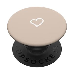 white hand drawn minimalist heart in tan sand beige popsockets swappable popgrip