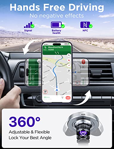 TIKECO for MagSafe Car Mount Charger, 15W Fast Charging Magnetic Wireless Car Charger Air Vent Dash Windshield Car Phone Holder Mount for iPhone 15/14/13/12 Series and MagSafe/Magnetic Cases