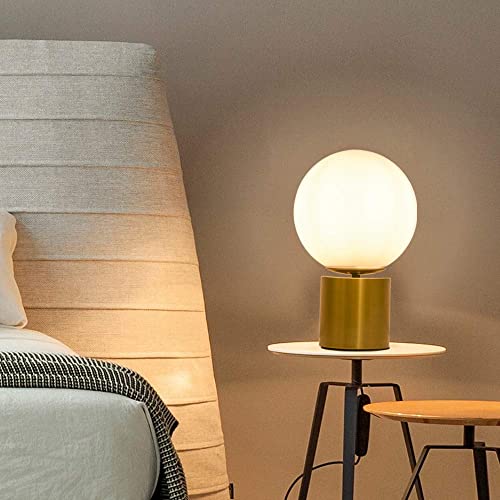 SOTTAE Modern Gold Globe Table Desk Lamp,Vintage Mid Century Round Table Lamp with White Glass Shade Metal Base for Bedroom Bedside Lamp Living Room End Table