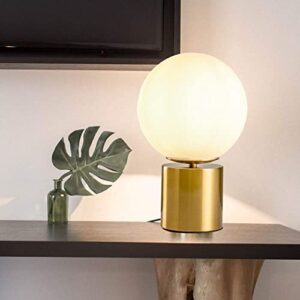 SOTTAE Modern Gold Globe Table Desk Lamp,Vintage Mid Century Round Table Lamp with White Glass Shade Metal Base for Bedroom Bedside Lamp Living Room End Table