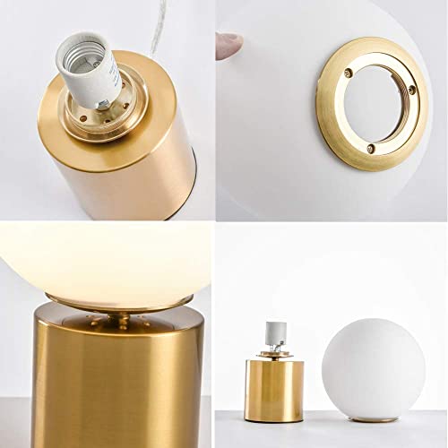 SOTTAE Modern Gold Globe Table Desk Lamp,Vintage Mid Century Round Table Lamp with White Glass Shade Metal Base for Bedroom Bedside Lamp Living Room End Table