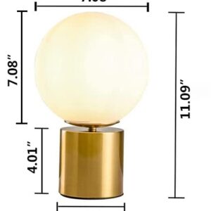 SOTTAE Modern Gold Globe Table Desk Lamp,Vintage Mid Century Round Table Lamp with White Glass Shade Metal Base for Bedroom Bedside Lamp Living Room End Table