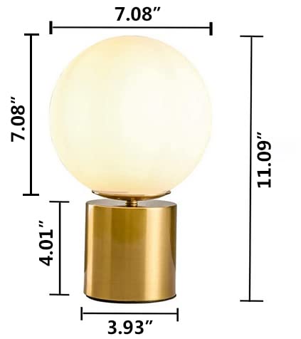 SOTTAE Modern Gold Globe Table Desk Lamp,Vintage Mid Century Round Table Lamp with White Glass Shade Metal Base for Bedroom Bedside Lamp Living Room End Table