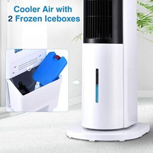 Evaporative Air Cooler, Indoor Oscillating Swamp Cooler Fan with Remote, 3 Mode / 3 Speeds Air Cooler, Bladeless 43in Air Conditioner Fan for Bed Room, Office, 3L Water Tank, 12H Timer, 2 Ice Boxes