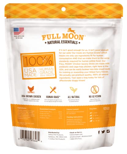 Full Moon All Natural Human Grade Dog Treats, Essential Chicken Savory Sticks, 16 Ounce