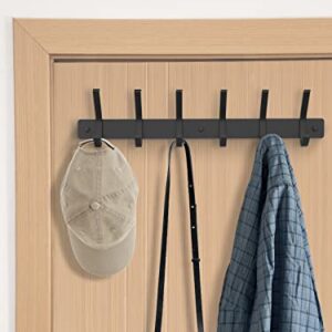 Coat Rack Wall Mounted with 6 Dual Hooks Rail for Hanging Clothes Hats Bags Keys at Entryway Towel Head Wraps Robes at Mudroom Mugs at Kitchen Room Organization (Black)