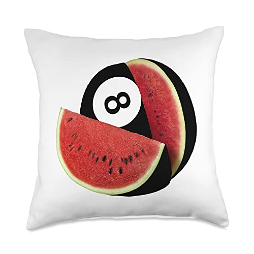 Funny Melone billiards Size Gift Idea for Birthday Watermelon Player Snooker Billiards Throw Pillow, 18x18, Multicolor