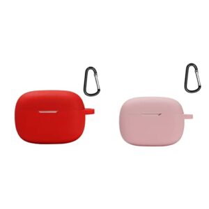 2 pack dayjoy soft silicone protective case cover compatible with jbl wave 200tws/vibe 200tws/jbl vibe beam earbuds, protective skin sleeve with key chain (red+pink)