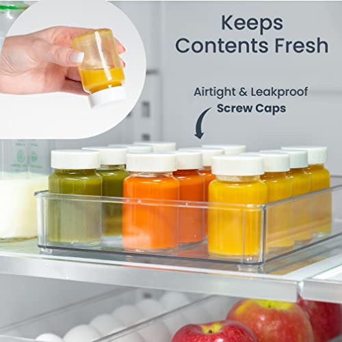 Ilyapa Glass Juice Shot Bottles Pack of 16-2oz On The Go Beverage Storage Container with White Cap, Reusable, Leak Proof