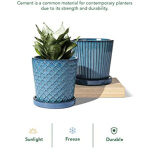 LE TAUCI Plant Pots, 5.5 Inch Pots for Indoor Plants, Planters with Drainage Hole and Saucer for Home or Office, Flower Pots for Succulent, Snake Plants and Cactus, Set of 2, Reactive Glaze Blue