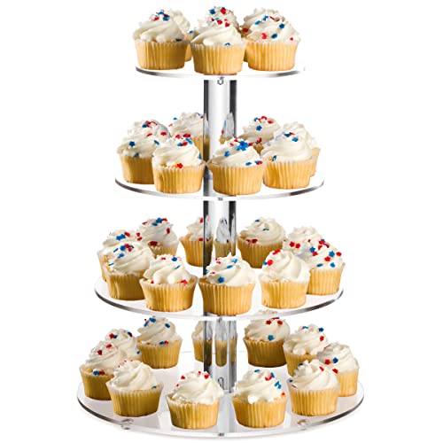 Cupcake Tower Stand | Acrylic Muffin Tower Fits 36 Cupcakes | 4 Tier Cake Stand for Wedding Cakes, Parties and Décor | Clear