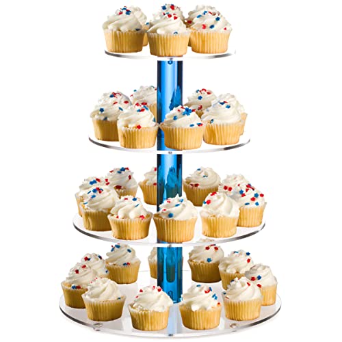 RCZ Décor Cupcake Tower Stand | Acrylic Muffin Tower Fits 36 Cupcakes | 4 Tier Cake Stand for Wedding Cakes, Parties and Décor | Blue