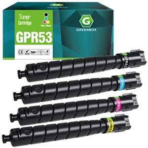 greenbox remanufactured gpr-53 toner cartridge replacement for canon gpr-53 for imagerunner ir-adv dx c3320 3325 3330 3520 3525 3530 3725 3730 printer (36,000 pages high yield, kcmy, 4-pack)
