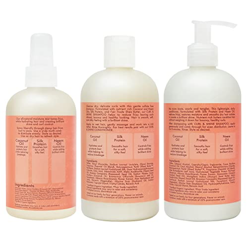 SheaMoisture Moisturize and Define Shampoo, Conditioner, and Curl and Shine Mist for Curly Hair Care Coconut and Hibiscus with Shea Butter and Coconut Oil