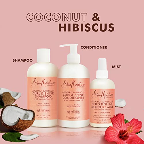 SheaMoisture Moisturize and Define Shampoo, Conditioner, and Curl and Shine Mist for Curly Hair Care Coconut and Hibiscus with Shea Butter and Coconut Oil