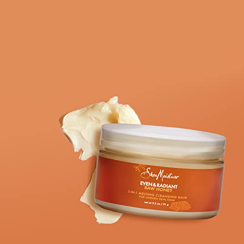 SheaMoisture Even and Radiant Face Cleanser For Uneven Skin Tone and Dark Spots 3-in-1 Cleansing Balm With Raw Honey 3.2 oz