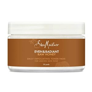 sheamoisture even and radiant face pads for uneven skin tone and dark spots daily exfoliating toner pads with raw honey 30 count