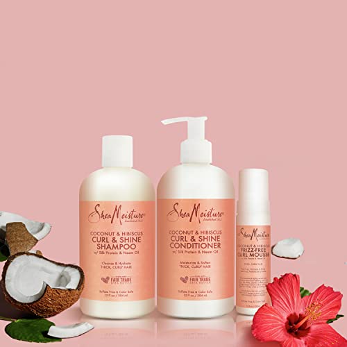 SheaMoisture Curl and Shine Shampoo and Conditioner, and Hair Mousse For Curly, Frizzy Hair Coconut and Hibiscus Sulfate Free Shampoo and Conditioner, Anti-Frizz Hair Products